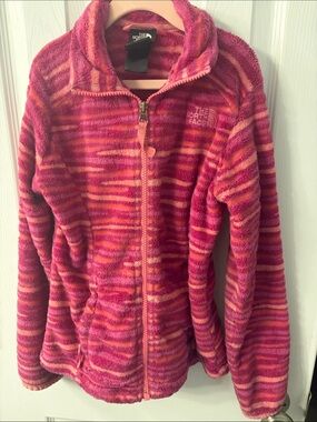 The North Face Pink and Orange Striped Fleece Zip Jacket